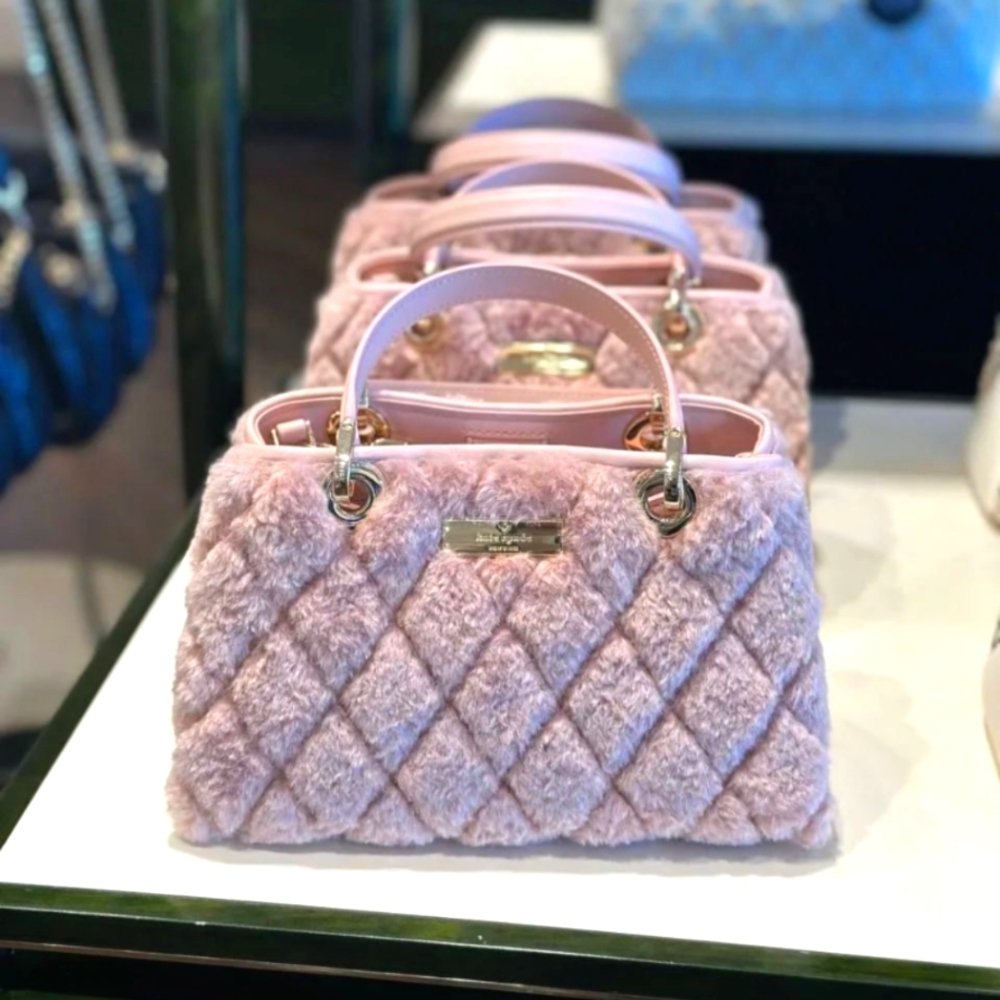 NWT Kate Spade KI852 Carey Faux Fur Small Sullivan Satchel In Rose Smoke